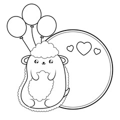 cute sheep baby with balloons helium kawaii style