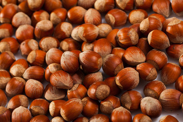 Obraz premium Background of unshelled hazelnuts