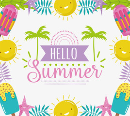 Fototapeta na wymiar hello summer season tropical lettering