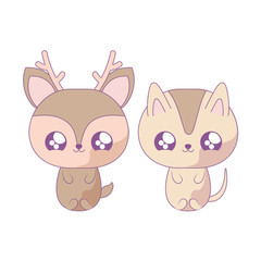 cute reindeer with cat baby animals kawaii style