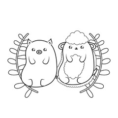 cute sheep with piggy baby animals kawaii style