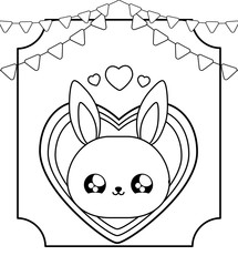 cute rabbit baby in card with garlands kawaii style