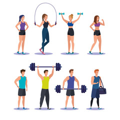 Fototapeta premium set of women and men practice sport activity