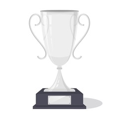 Silver trophy cup. Shiny silver winner cup. Champions infographic element. Winner, champion, leader symbol. Template design for web or mobile appm education, academics and science.