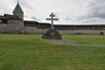 Pskov. Dovmont's tower and Memorial cross. Churches of the Pskov School of Architecture