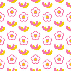 Seamless Pattern with Hand Drawn Flower Art Design on White Background