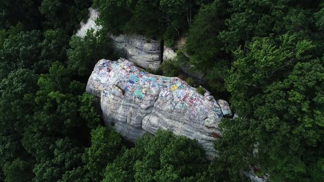 Overhead aerial, Graffiti Rock in Kentucky