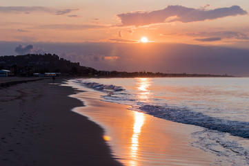 Obraz premium Landscape photo of the beach of Port Ginesta in Barcelona.