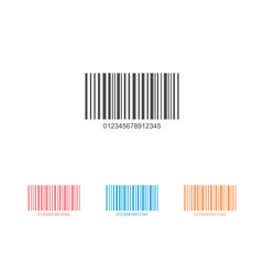 Bar code icon set vector with numbers and pattern of parallel lines flat sign symbols logo illustration isolated on white background black color. Concept object design