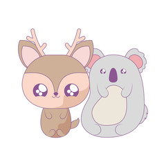 cute reindeer with koala baby animals kawaii style
