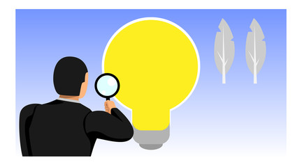 illustration of an entrepreneur holding a loop lens sees the light bulb.