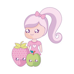 cute little girl with fruits kawaii style