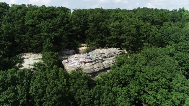 Graffiti Rock tourists in Kentucky, aerial