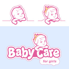 Diaper logo template. Baby in diaper emblem.