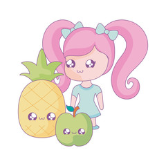 cute little girl with fruits kawaii style