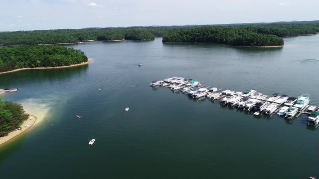 Boats docked on Kentucky lake, aerial