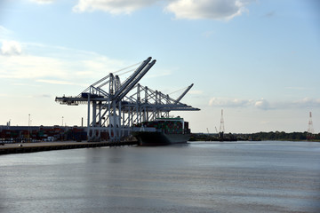 Fototapeta na wymiar View on the port of Savannah, container vessel during cargo operations. 