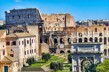 Fototapeta premium Ancient Forum Titus Arch Roman Colosseum Rome Italy