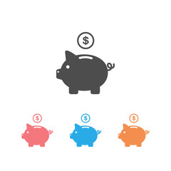 Piggy bank icon set vector with dollar coin and moneybox flat sign symbols logo illustration isolated on white background.Concepts for business banking,saving,accumulation money,budget