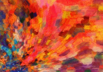 Abwaschbare Fototapete Gemixte farben Abstract painting, Wall art, Canvas print, Oil paint, Modern drawing, Textured brushstrokes, Contemporary impressionism style, Warm fancy colors, Psychedelic design pattern, surreal fine art