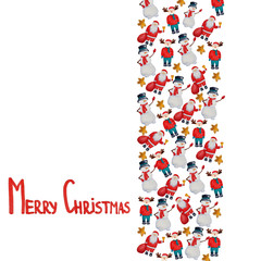 Christmas card with santa claus, snowman, deer and cookies. Watercolor hand-drawn illustration