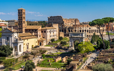 Fototapeta na wymiar Ancient Forum Titus Arch Roman Colosseum Rome Italy