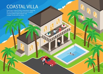 Coastal Villa Horizontal Illustration