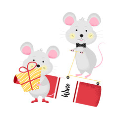 cartoon Mouse gentleman  riding scooter