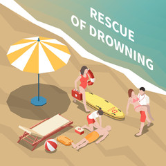 Beach Lifeguards Isometric Illustration