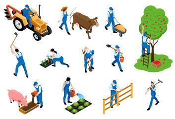  Farmer Isometric Icons Set 