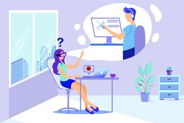Woman in VR Goggles Man Repairman Virtual Help