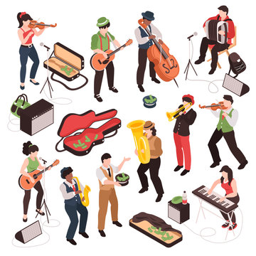 Isometric Street Musician Set