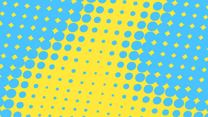 Blue and yellow modern pop art background with halftone dots design, vector illustration