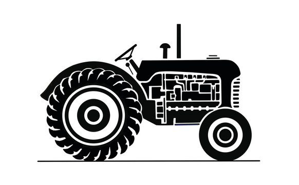 Illustration of vintage black tractor