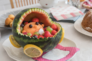 Watermelon baby carriage fruit bowl baby shower