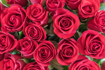 Bouquet of red roses, top view.