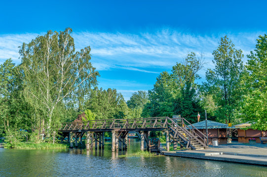 Germany, Luebbenau, view to of wooden bridge