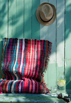 Cushion made of patchwork rug