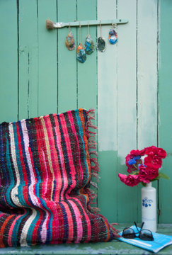Cushion made of patchwork rug