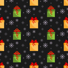 Fototapeta premium Gift box with Red bow. Seamless pattern. Vector illustration. Flat design