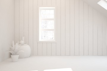 Fototapeta na wymiar Empty room in white color. Scandinavian interior design. 3D illustration