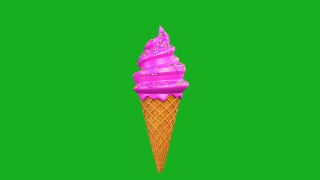Realistic 3d model ice cream with waffle cone rotated around an axis