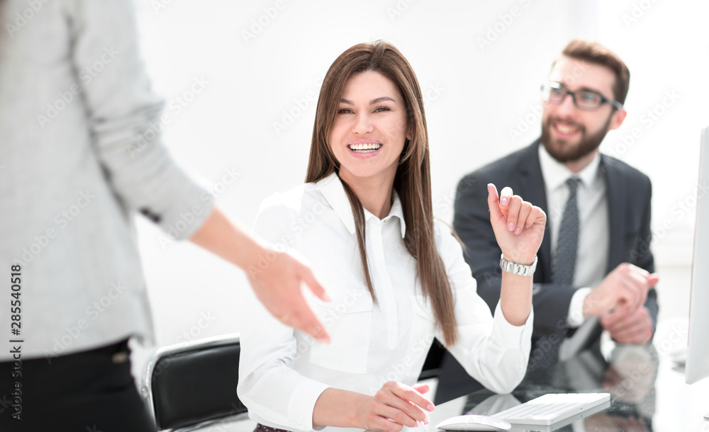 Canvas Prints business woman sitting at her Desk