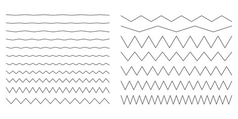 Set of wavy, zigzag, sinuous horizontal lines