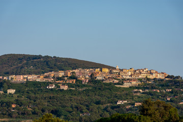 Fototapeta na wymiar Panoramic view of the city of Capoliveri perched on the mountains of the island of Elba