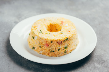 Cuscuz. Traditional Brazilian food prepared from corn flour
