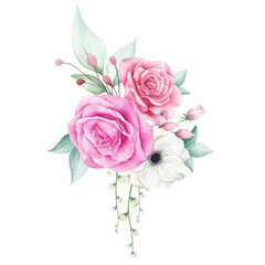 Elegant floral arrangement with various flowers. Editable vector for cards composition elements