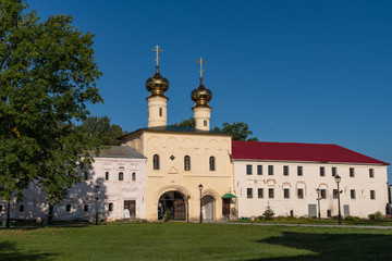 Fototapeta na wymiar Holy gates and Kelar cells in the Tikhvin Assumption (Assumption) monastery. Tikhvin, Russia