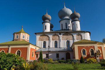Fototapeta na wymiar Assumption Cathedral in Tikhvin Assumption (Bogorodichny Uspensky) Monastery, Tikhvin, Russia