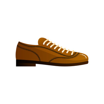 Brown Leather Man Shoes. Raster illustration in the flat cartoon style.